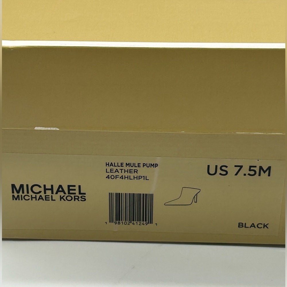 Michael Kors Halle Mule Pump Leather Black Pointed Toe Heels Size 7.5M NIB - Picture 13 of 14
